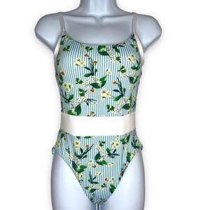 Dippin Daisy's Women's Multicolor Floral Striped One Piece‎ Swimsuit Medium NWT